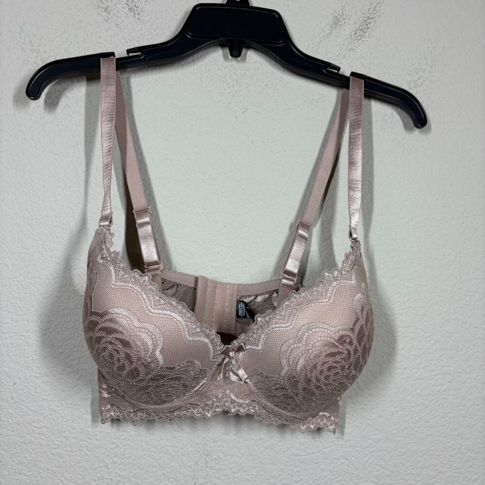 Rene Rofe 36D Push Up Bra Beige Padded Wired Lace Nylon Blend Adjustable Strap